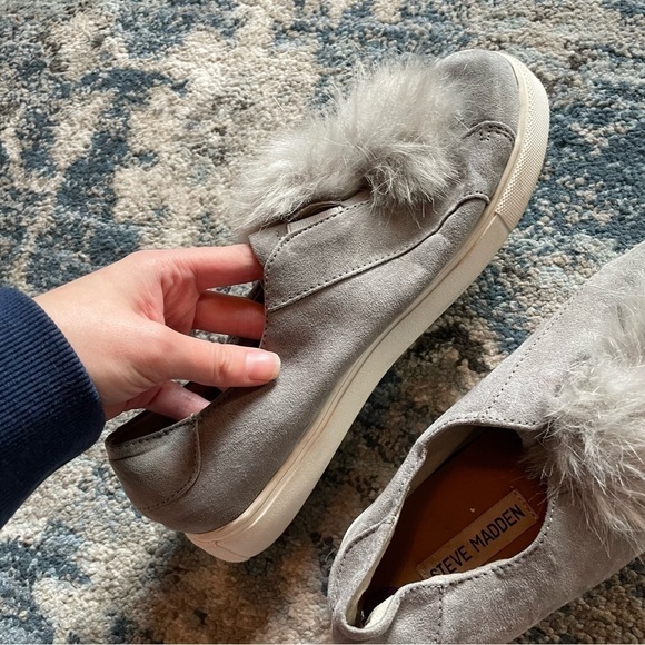 Steve Madden Grey Fluff Slip On Sneakers - Picture 5 of 8